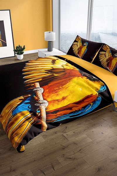 PerlaSera Parrot 3d Cotton Satin Double Duvet Cover Set