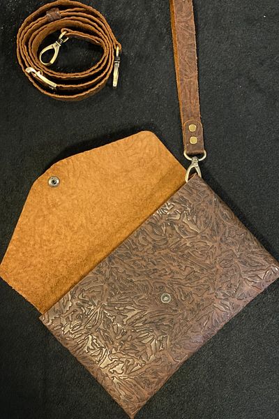 MAT Deri Tan Ethnic Patterned Genuine Leather Thin Wrist Strap Women's Clutch Bag
