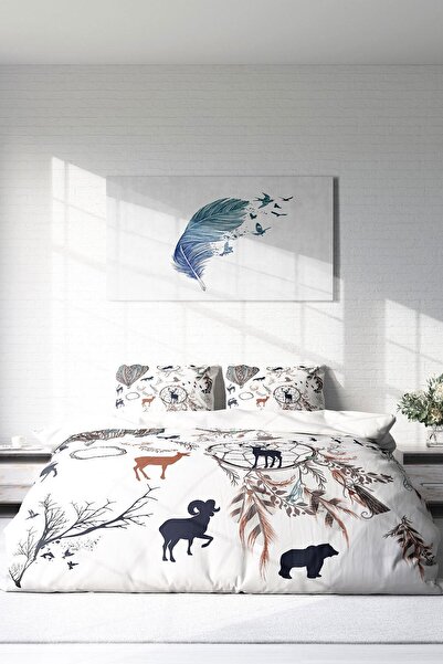 PerlaSera Τρισδιάστατο Ειδικό Σχέδιο - Σετ Παπλωματοθήκης Calmness Natural Διπλό, Πυκνό Βαμβακερό Σατέν