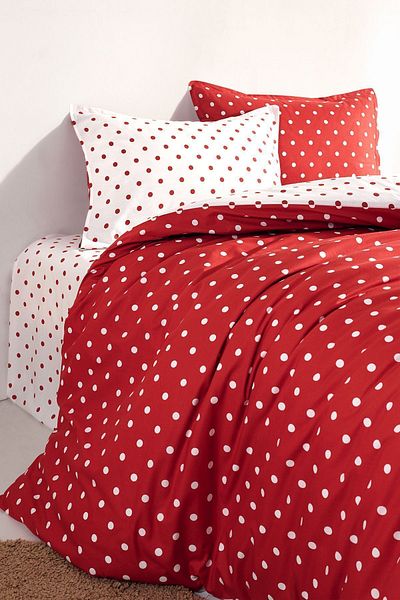 Cote Blanc Red Dots Single Double Sided 100% Cotton Duvet Cover Set