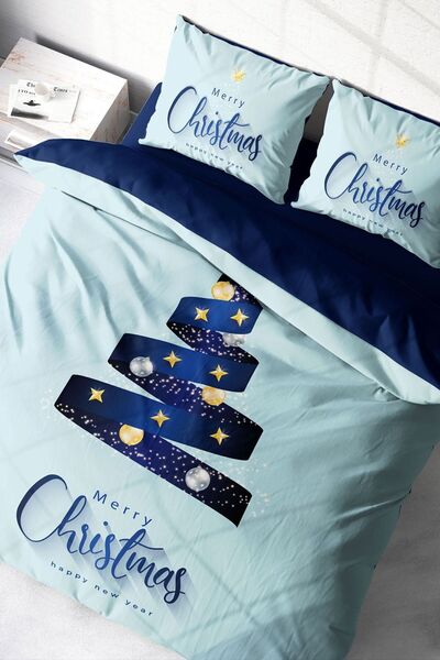 MonoHome Ornament de Anul Nou Crăciun Fericit Set Lenjerie de Pat 3D Dublu Bumbac Satin