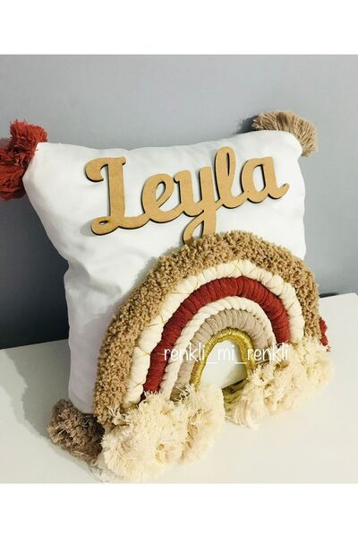 renkli mi renkli tasarım dünyası Makrome Gökkuşaklı Isimli Takı Yastığı