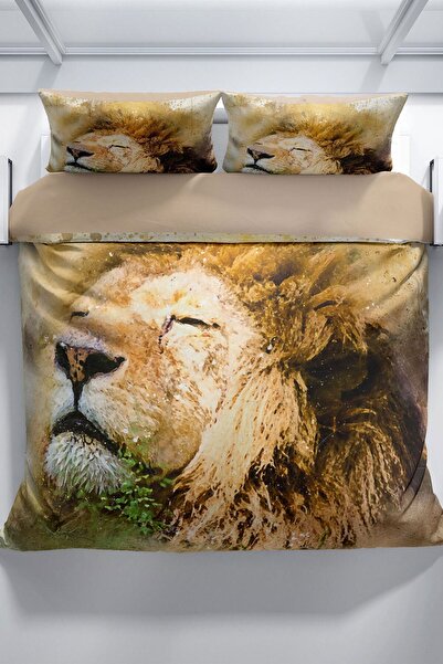 Cattleya Lion 3d Cotton Satin Double Duvet Cover Set