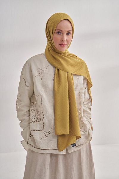 ARMANDA Oil Green Nanya Jacquard T Patterned Shawl