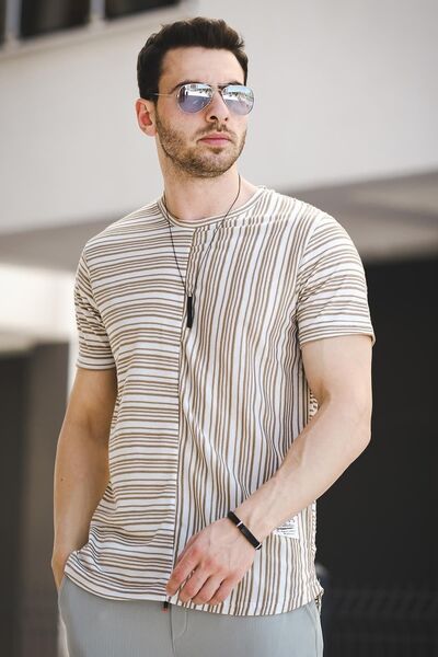 Oksit Ανδρικό T-Shirt - Nezza ριγέ, οβάλ κοπή, λεπτή εφαρμογή, Lycra