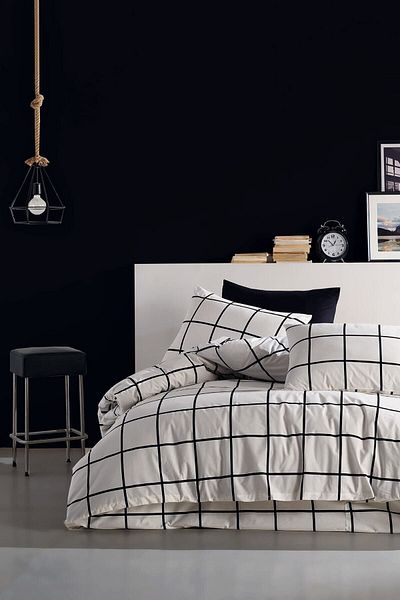 Cote Blanc Black Single 100% Cotton Tile Bedding Set