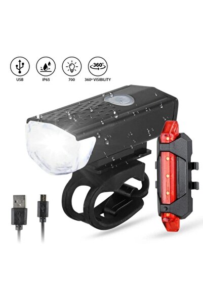 ROBESBON Usb Şarjlı Bisiklet Ön-arka Far Stop Lambası Seti