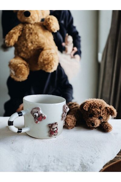 Spica Ceramica Teddy Bear Cup, Teddy Bear Model Handmade Espresso, Turkish Coffee Cup, Gift
