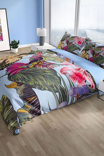 PerlaSera Bird Tropical 3d Cotton Satin Double Duvet Cover Set