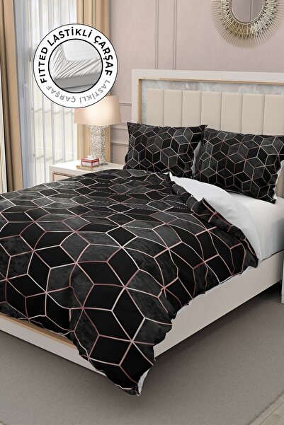 MonoHome Σετ παπλωματοθήκη διπλής 100% βαμβακερό σατέν με ελαστικό σεντόνι 3d...