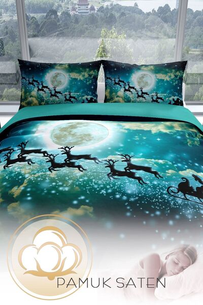 PerlaSera Ny Deer 3d Бавовняний сатеневий двоспальний комплект постільної білизни 200x220