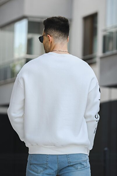 Oksit Trc 2715 Три нитки Шардон з принтом Велосипедний комір Oversize Чоловічий світшот