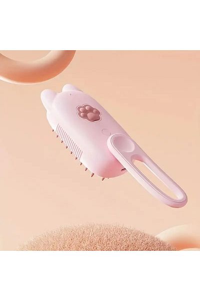 justie pet Pink-Beige Cat Design Handled Steam Washing Brush