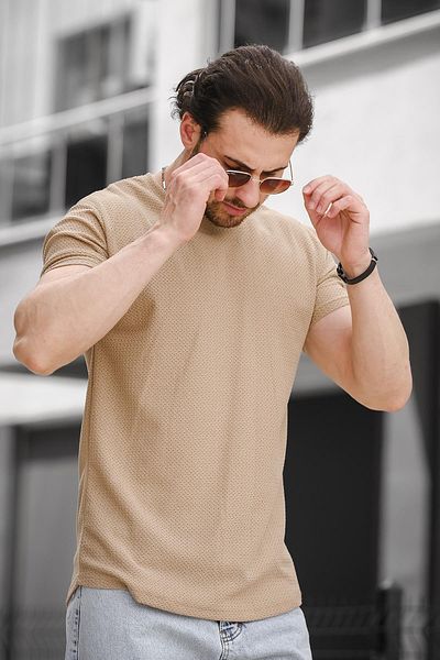 Oksit Ft 2454 Ανδρικό μπλουζάκι με πλεκτό σχέδιο Crew Neck Lycra Slim Fit