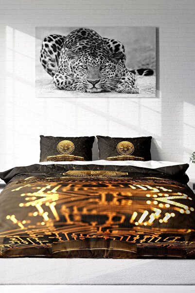 PerlaSera Bitcoin-2 3D Custom Design - Double Duvet Cover Set, Tight Woven Cotton Satin