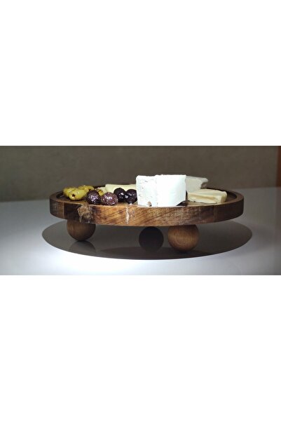 MOON'S FURNİTURE Ahşap Sunum Tabağı Top Ayaklı Pasta Peynir Sunumluk