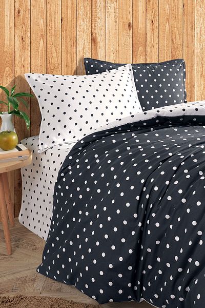 Cote Blanc Gray Double Sided 100% Cotton Double Duvet Cover Set