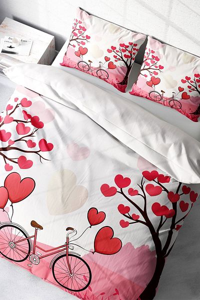 PerlaSera 3D Custom Design - Double Duvet Cover Set, Tightly Woven Cotton Satin, Valentine's Day
