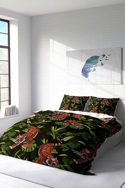 PerlaSera 3D Custom Design - Double Duvet Cover Set, Tightly Woven Cotton Satin, Tigers Natural