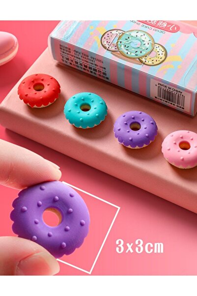 merroze Donut Figürlü 4 Lü Renkli Silgi Seti