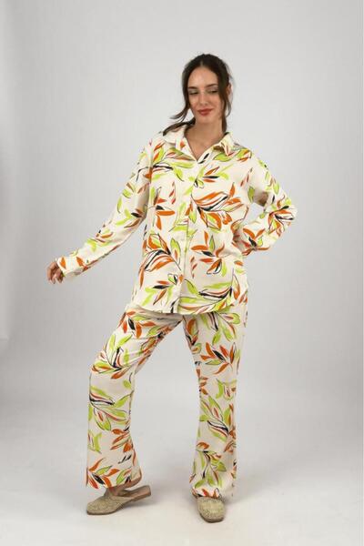 Betimoda Women's 2-Piece Linen Shirt Wide Leg Palazzo Trousers Bottom Top Set