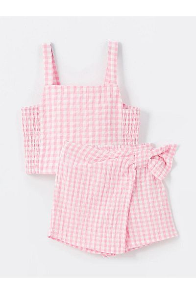 LC Waikiki Lcw Square Collar Girl's Blouse and Shorts Skirt