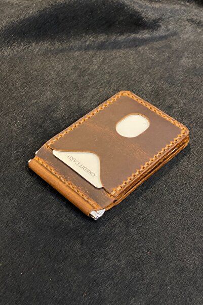 MAT Deri Mustard Men's Wallet with Money Clip Genuine Leather Slim Practical Card Holder Wallet