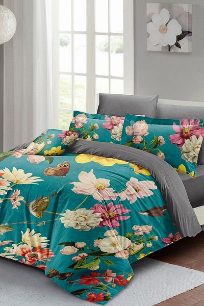 PerlaSera Rose Mix 3D Custom Design - Double Duvet Cover Set, Tightly Woven Cotton Satin
