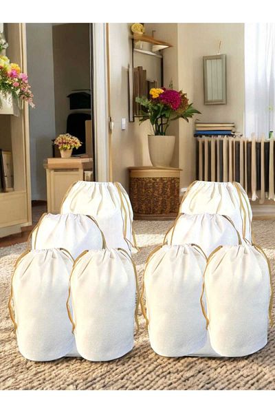 Balkan Room White Drawstring Bag Set of 8 - 2xxl,2xl, 4l - Carry Bag and Quilt Pillow Laundry Storage Bag