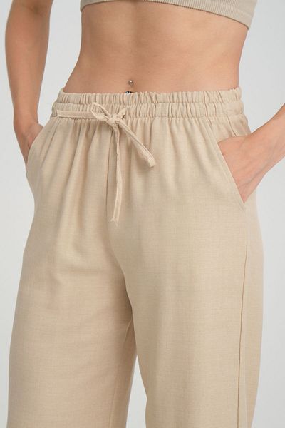 ZERTEX Linen Blend Cream Color - Stylish Loose Fit and Pocket Elastic Waist Trousers
