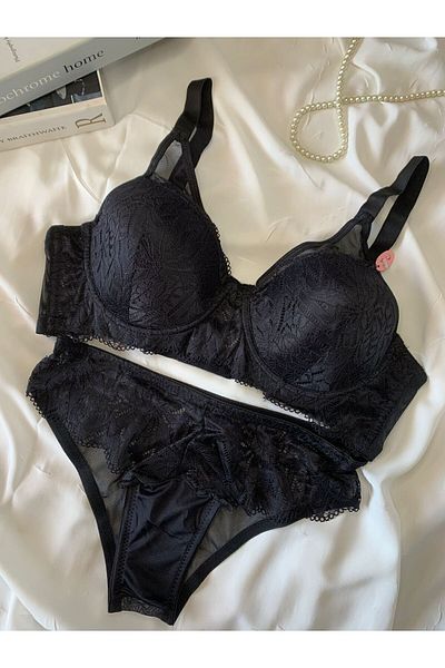 ROZENİN LINGERIE Set de sutien cu cupă C cu dantelă de mărime mare Black Recovery