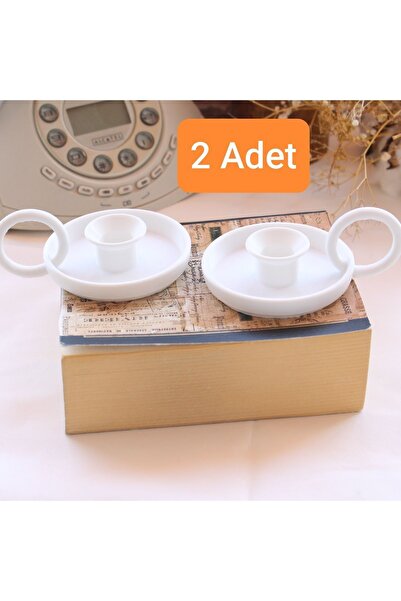 TRENDİN YOLU 2 adet şamdan mumluk beyaz vintage model