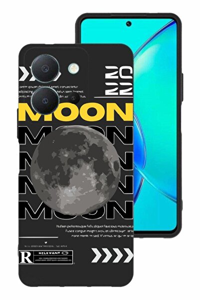 vivo Y36 Baskılı Ve Kamera Korumalı Siyah Renk Silikon Kılıf