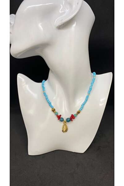 Porsuk Alternatif Handmade Brass Apparatus Coral Stone Women's Necklace