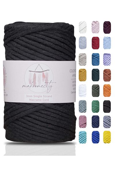 Makromecity Scalloped Macrame Thread 3mm Scalloped Cotton Macrame Thread Macrame Thread Black