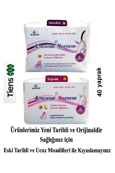 K333 Tiens Airiz Hijyenik Ped Yeni Tarihli 2li Set Kadın Gündüz Ped 10'lu Günlük Ped 30'lu