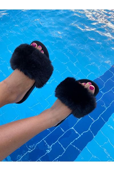 adasushoes Μαύρες βελούδινες παντόφλες