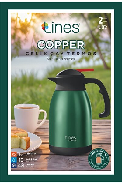 Lines 2 Liter Stainless Copper Steel Thermos - GREEN