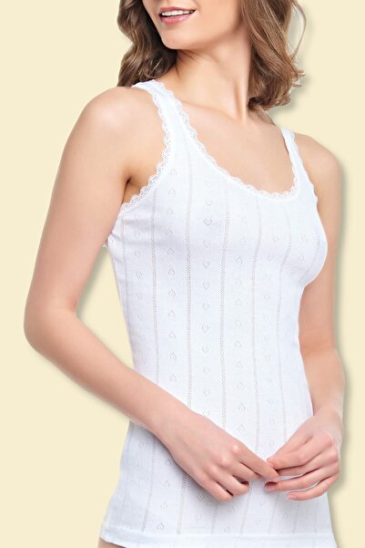 Tutku Kadın Beyaz 6'Lı Paket Jakarlı Pamuklu Dantelli Atlet
