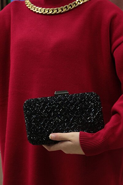 ROZA CANTA Γυναικεία Stoned Μαύρη βραδινή τσάντα φορέματος