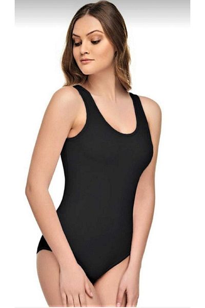 Tutku ? Black 6-Piece Pack Thick Strap Cotton Lycra Hook and Snap Fastener Bodysuit 0149