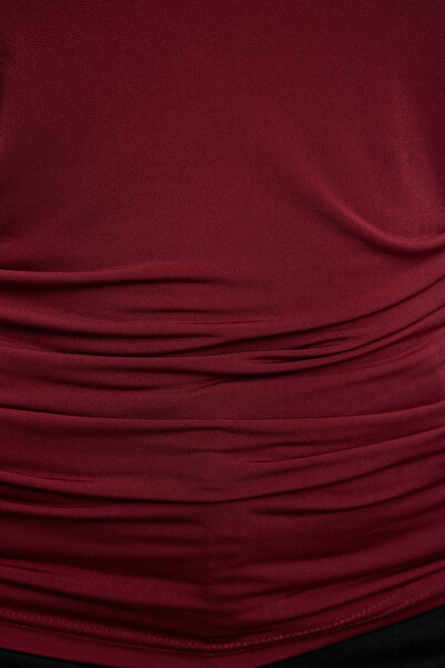 Trendyol Curve Πλεκτή μπλούζα σε μπορντό σε μεγάλο μέγεθος με πλάτη Degaje - TBBAW25AF00015