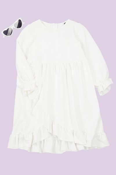 TRENDYOLKIDS Ecru bavlněné hladké pletené šaty - Tkdaw25El00016