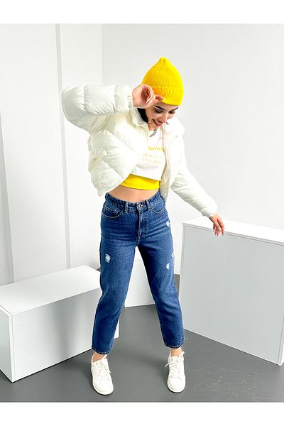 HLT JEANS Vysoký pas StretchY Mom Jean - Modré džínové kalhoty ANNA-modré