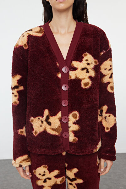 Trendyol Collection Claret Red Teddy Bear Wellsoft Zimní pletená sada pyžama Thmaw25Pt00055