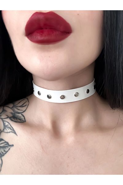 DarkellaStore القوطية الشرير الأبيض براءات الاختراع والجلود مرصع طوق الرقبة المختنق