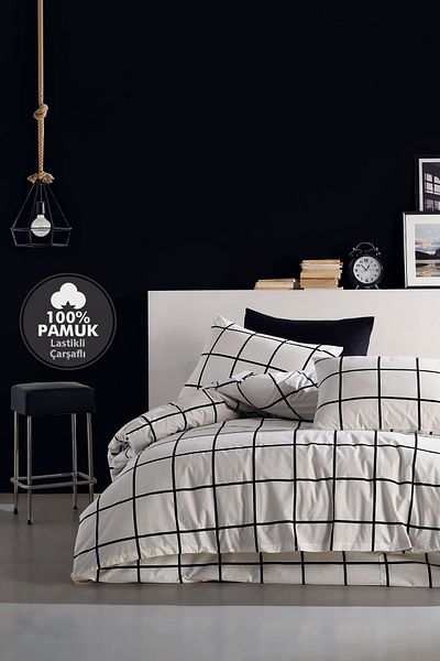Simple Deco Black Single 100% Cotton Elastic Bedding Set