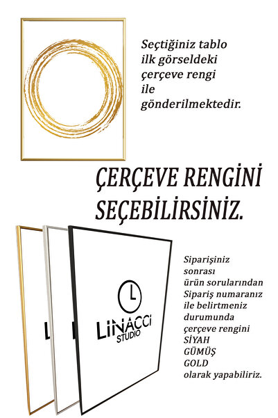 Linacci İkili Siyah Metal Çerçeveli Çiçek Tarz Fonemen Poster Cam Tablo Seti