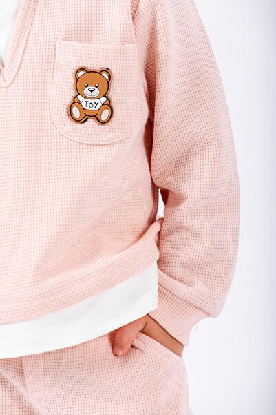 zepkids Girl - Salmon Color Crew Neck Long Sleeve Tracksuit Set