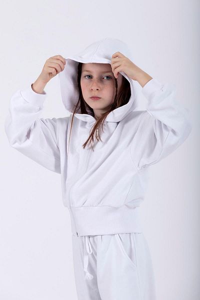 zepkids Hooded Long Sleeve Loose Cut White Color Girl's Tracksuit Set